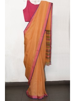 Orange, Handwoven Organic Cotton, Textured Weave , Jacquard, Work Wear, Saree